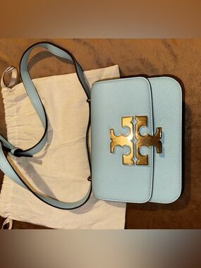 Tory Burch small Eleanor bag Baby Blue Pebbled Leather Crossbody with Gold Logo